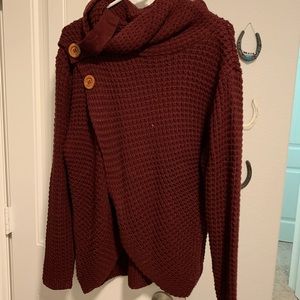 Maroon hooded cardigan